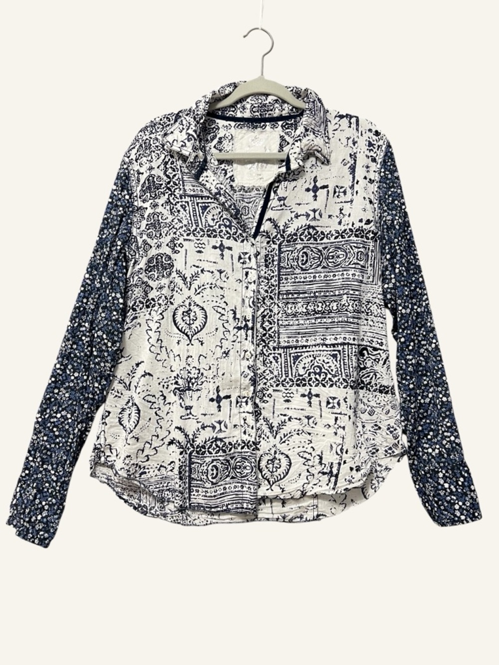 Cino Indigo Patchwork Button Down Boyfriend Shirt… - image 1